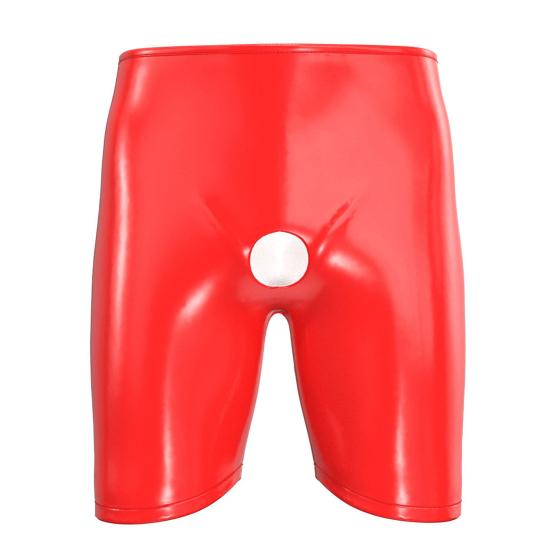 Yousheng Men's Faux Leather Short Pants Sexy Open Crotch Shiny Boxer Shorts Glossy Stretchy Hot Pants for Parties And Date Nights