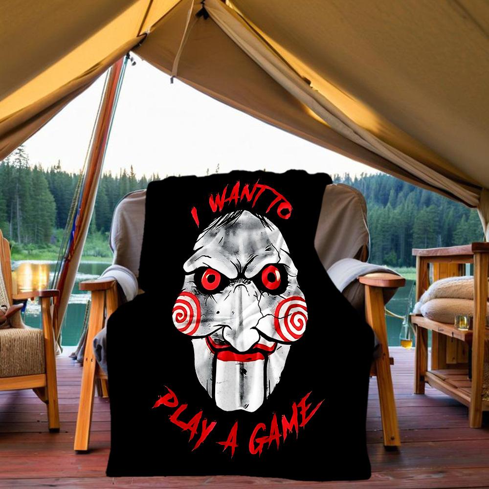 1pc Saw Billy the Puppet Outdoor Blanket Lightweight Flannel, Soft & Warm, All Season Use for Sofa, Outdoor, Camping, Living Room, Office, Chair