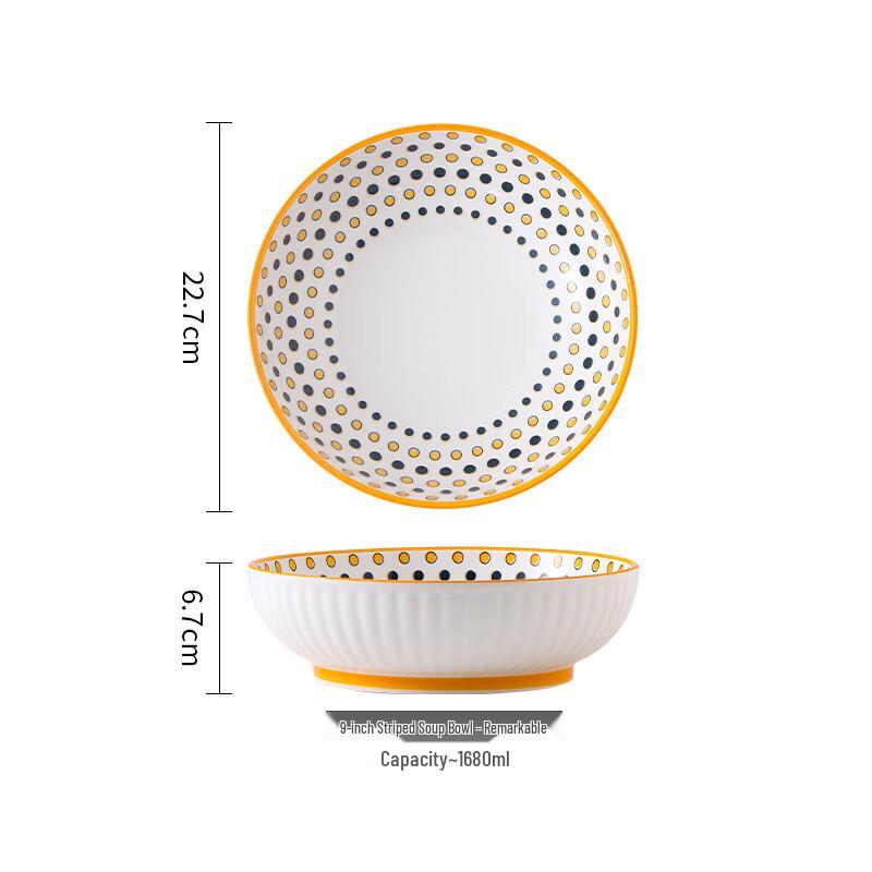 Nordic Ceramic Dinner & Soup Bowl 9 inch Striped