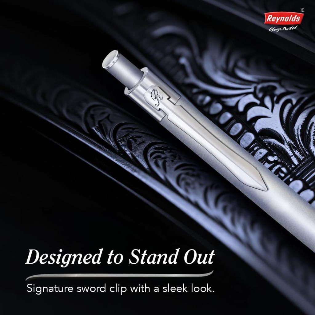 Reynolds Iconic Silver Metal Ball Pen Blue Ink 0.7mm Retractable Premium Writing Pen For Office School And Gifting