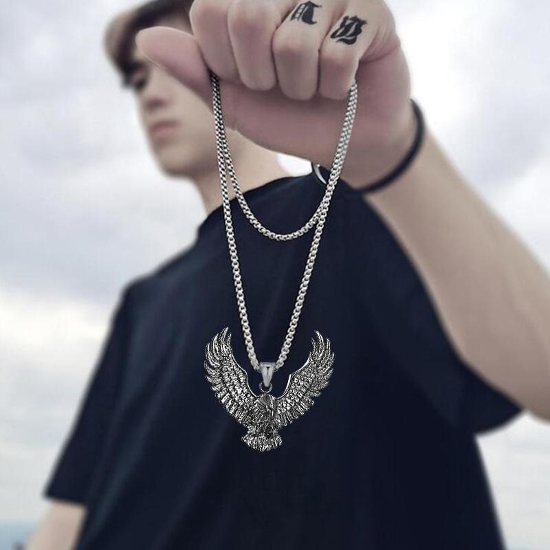 YQ 316L Stainless Steel Viking Eagle Pendant Necklace for Men Punk Gothic Jewelry