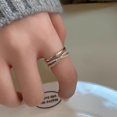 Gold Full Diamond Multi-layer Cross Opening Ring 2025 Popular Ring