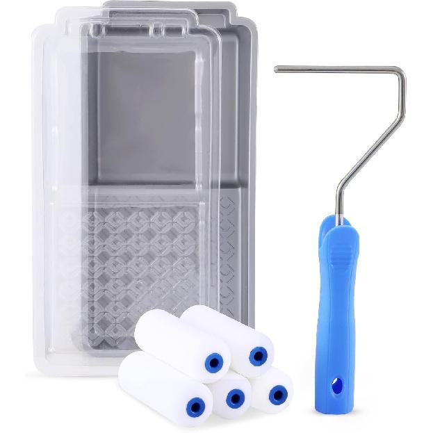 Mister Rui Foam Paint Roller, 4 Inch Paint Roller 8 Pack, Small Paint Roller, High Density Foam Paint Roller Tray and Liner Set, Sponge Rollers for