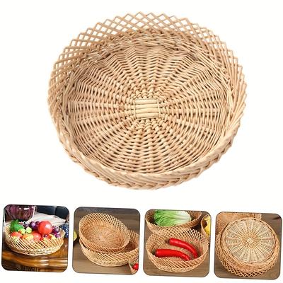 Vintage Rattan Willow Wicker Fruit Bowl Handmade Home Decor Dried Fruit Tray Bread Basket Snacks Sundries Basket