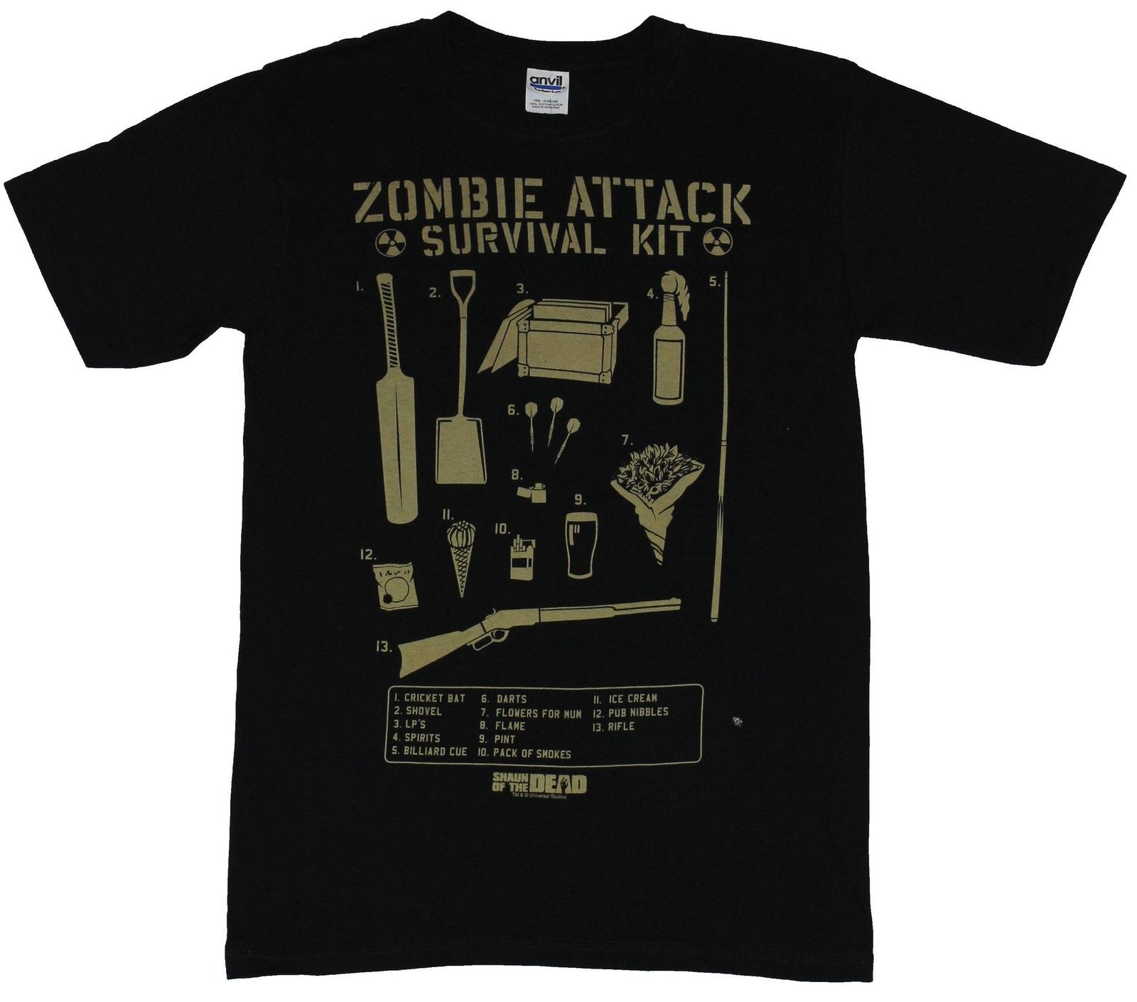 Shaun of the Dead Mens T-Shirt - Zombie Attack Survial Kit Image M