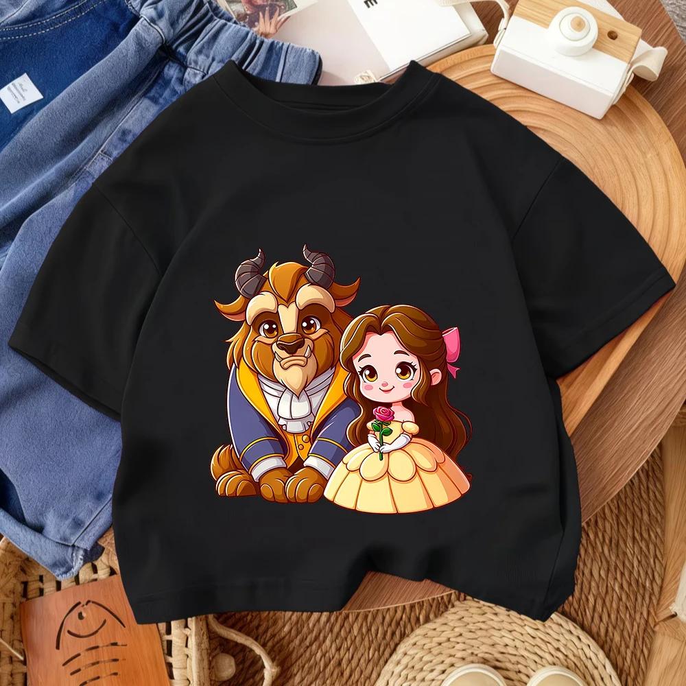 Street Style Boys Girls Tee Beauty And The Beast Trendy Fashion Cartoon Design Summer Kids Casual Outfit