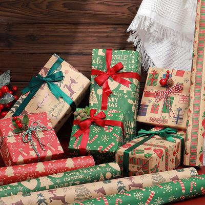 5 adet Retro Noel Kraft Kağıdı Sarma Kağıdı Sevimli Karikatür Noel Hediye Sarma Kağıdı Hediye Paketleme Kağıdı Düğünler Sarma Doğum Günleri Sarma Kağıdı