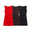 2025 Spring/Summer Women's Slim Solid Color Pleated One-Shoulder Short Dress