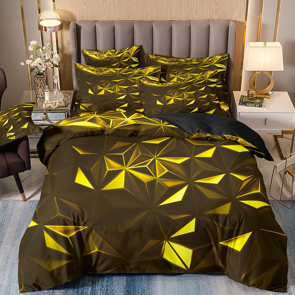 Red Glowing Bedding Set,Abstract King Duvet Cover Honeycomb Quilt Cover For Teens Adults Geometry Hexagon Bed Set