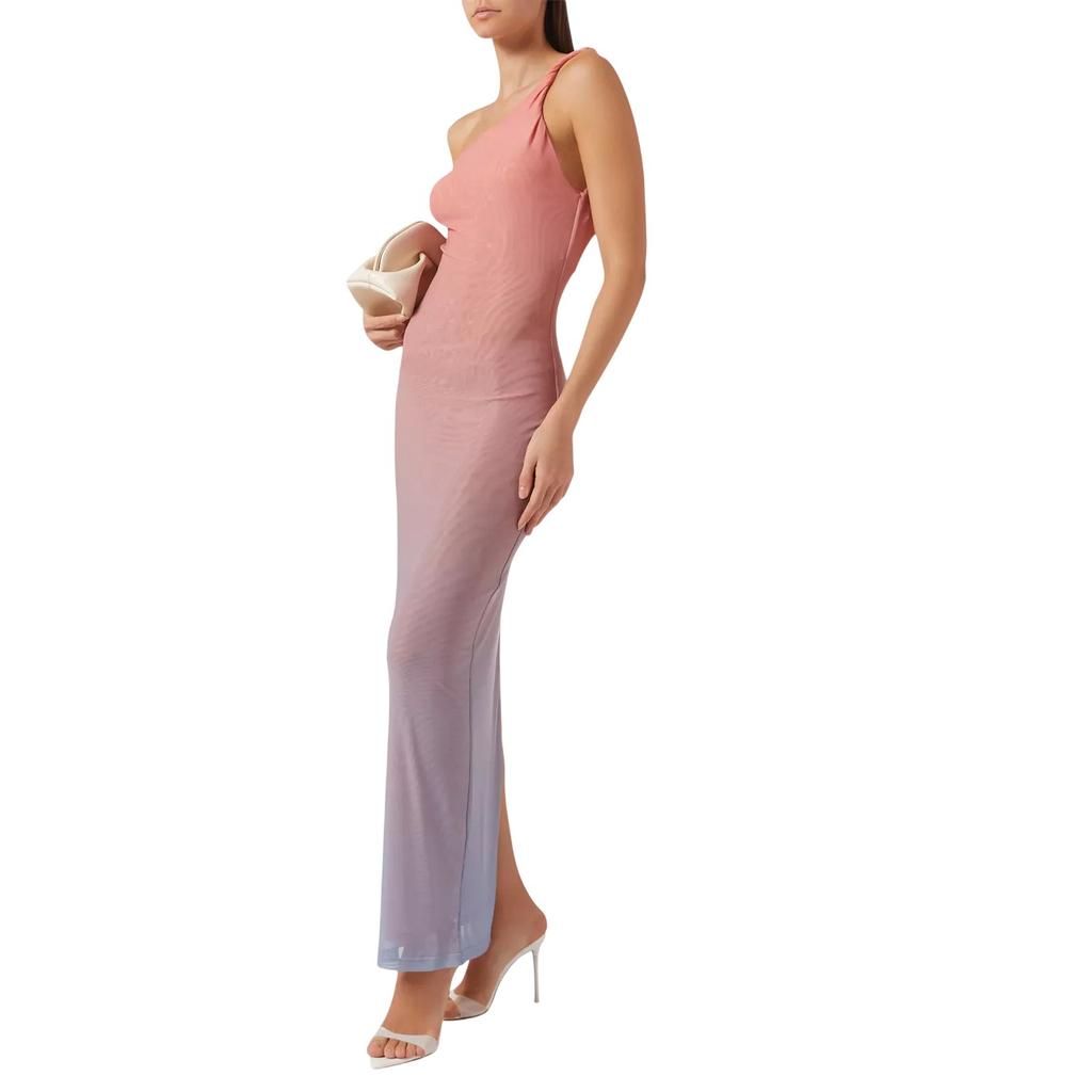 Good American Womens/Ladies Ombre Mesh Bodycon One Shoulder Maxi Dress