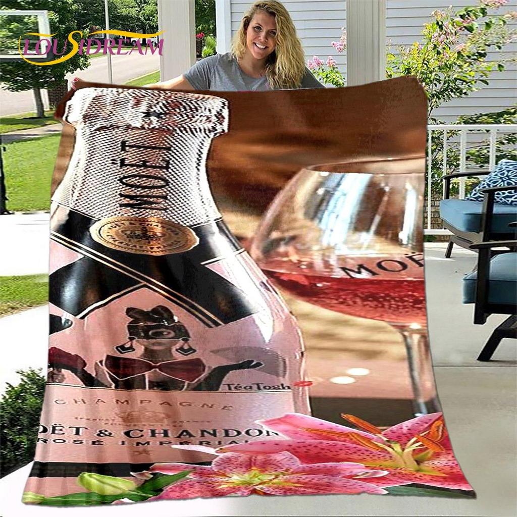 Champagner Moet &; Chandon-Decke, Flanelldecke, Überwurf, warme Decke für Zuhause, Wohnzimmer, Schlafzimmer, Betten, Sofa, Büro, Geschenke