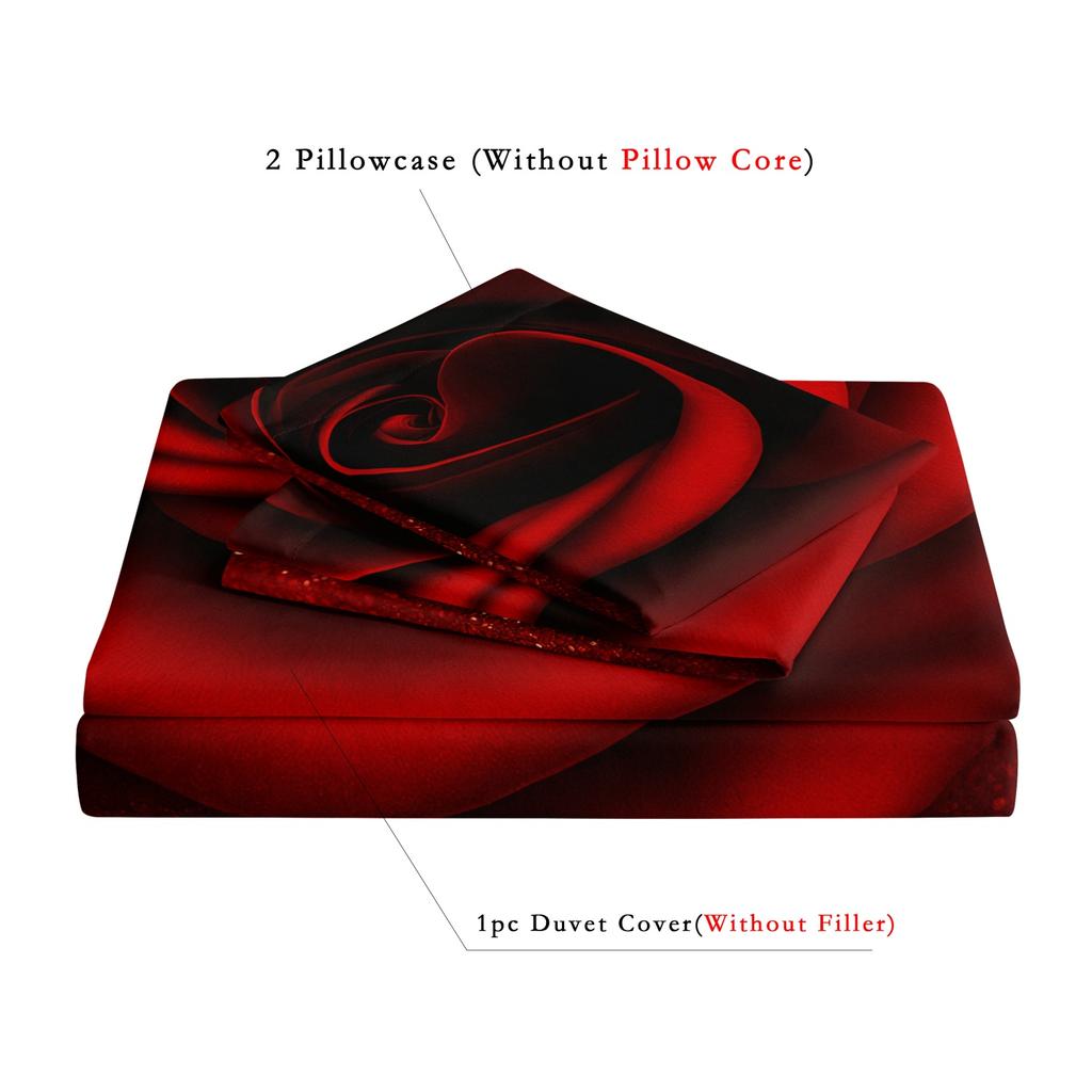 3pcs Romantic Red Rose Love Floral Duvet Cover Set Christmas And Valentine'S Day Gifts1 Duvet Cover And 2 Pillowcases