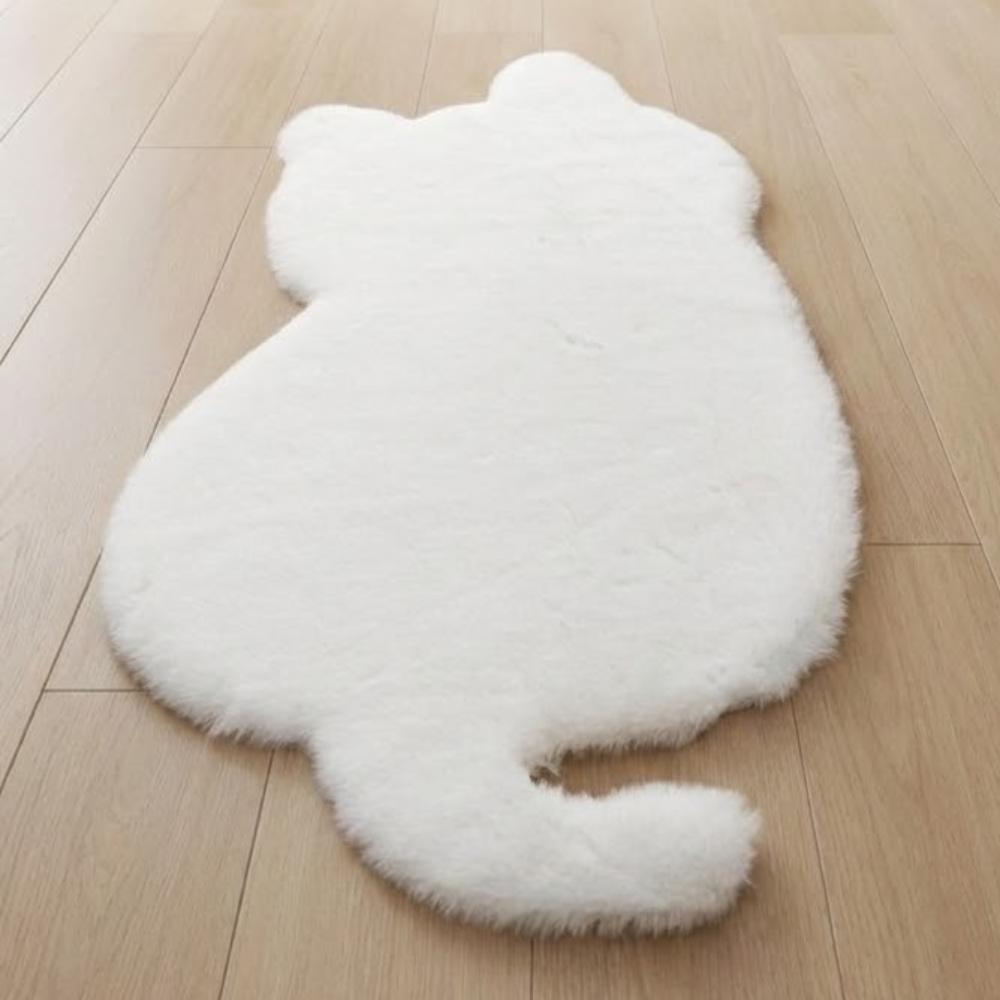Cartoon Faux Rabbit Fur Rug Solid Color Cat Shape Rug Decorative Living Room Bedroom Carpets Bedside Mat Fluffy Carpet Gifts