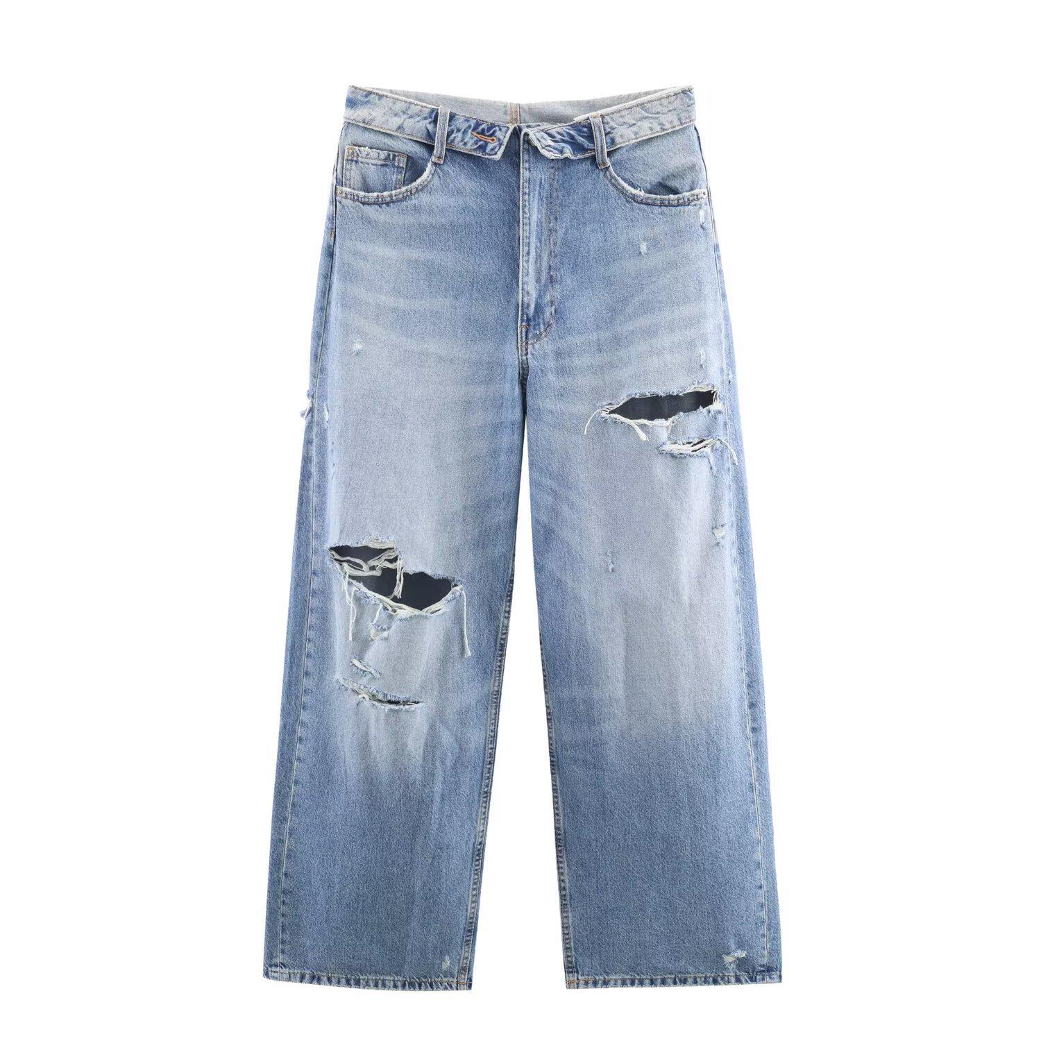 

2026 Spring European and American Women s Mid-Waist Folded Denim Pants Extra Small світло-синій колір