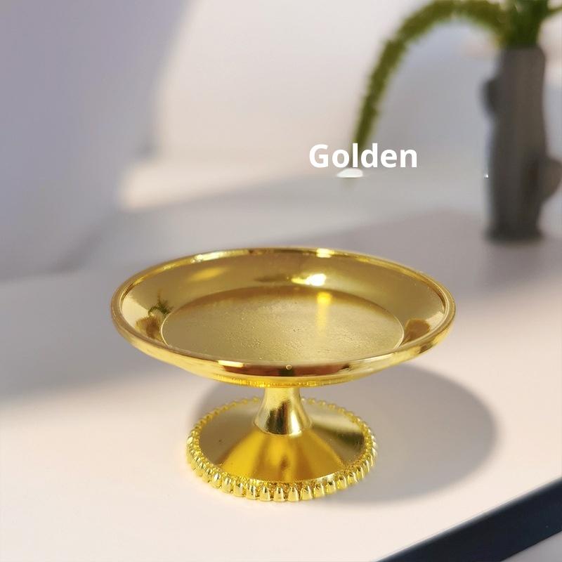 

1 шт. Миниатюрный металлический поднос для фруктовых закусок, поднос для торта и выпечки для кукольного домика / Модель блюда для димсамов, Игрушка-аксессуар для игры в еду золотой