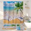 Ocean Beach Shower Curtains And Rugs For Seaside Tropical Landscapes Coconut Trees Cars Hanging Curtains Bath Pad Bathroom Decor
