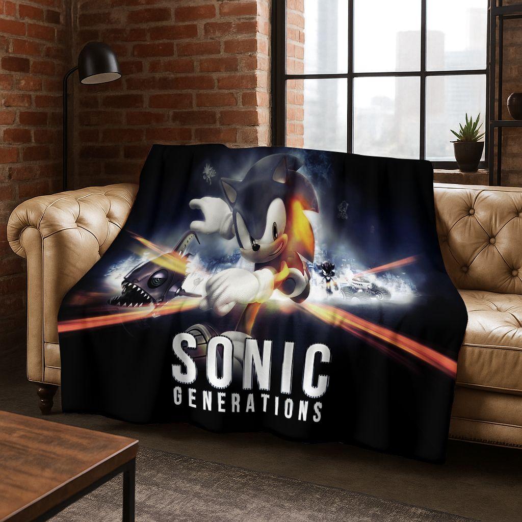 Classic S-Sonic Cartoon Game Flannel Blanket Soft Warm Throw Blanket for Bed Bedroom Living Room Travel Picnic Office Gift Kids