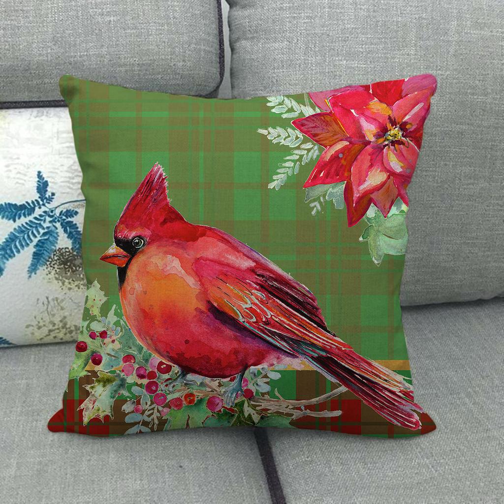 Christmas Spring Bird Flower Oil Painting Digital Printing Short Plush Pillow Covers For Sofa Office Cushion Cover Home Goods