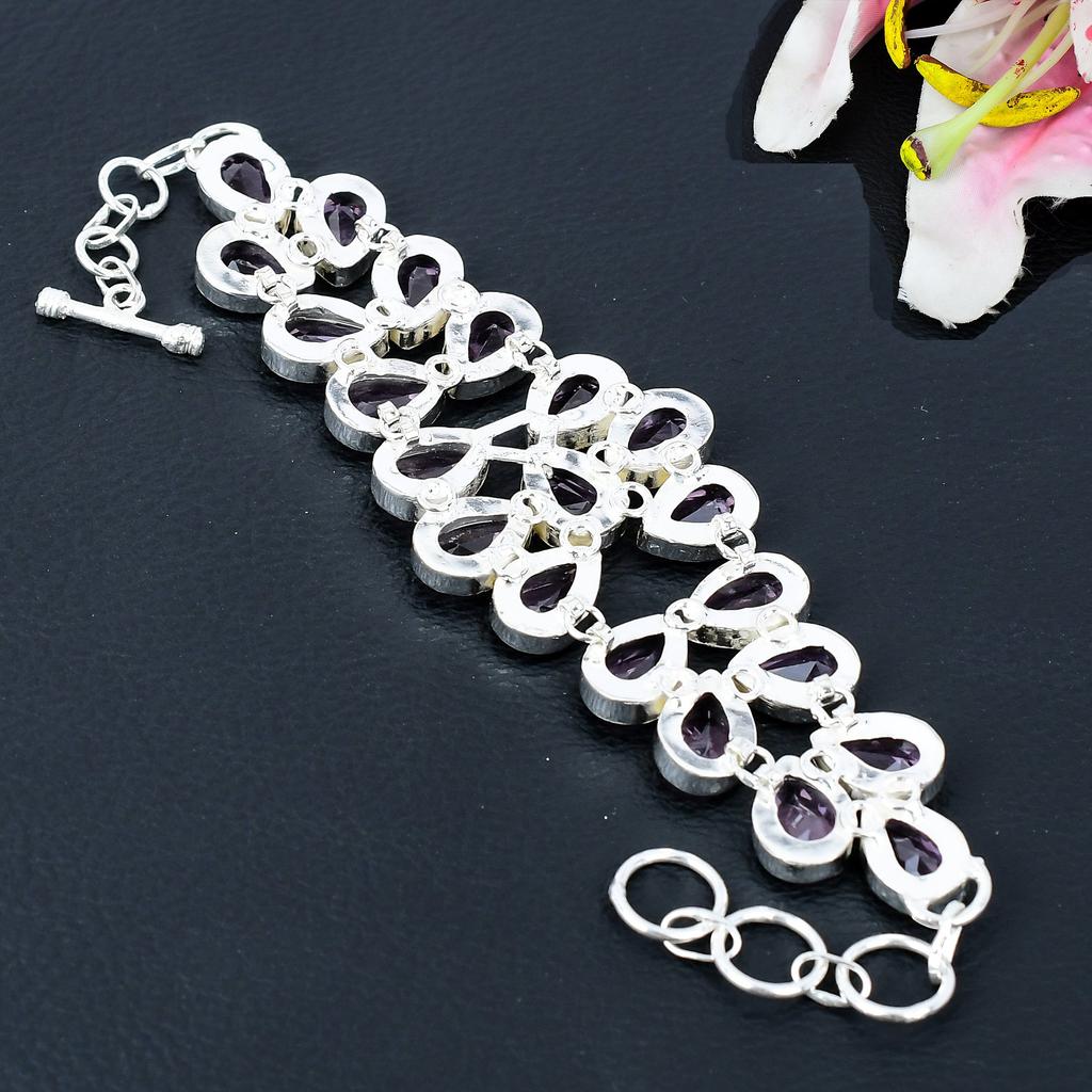 Pink Kunzite Gemstone Handmade 925 Sterling Silver Bracelet 7-8" KG-382