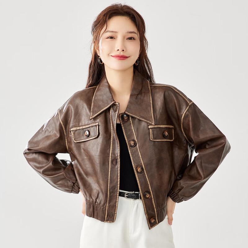 TERRE BLEUE Women's Short PU Leather Motorcycle Jacket