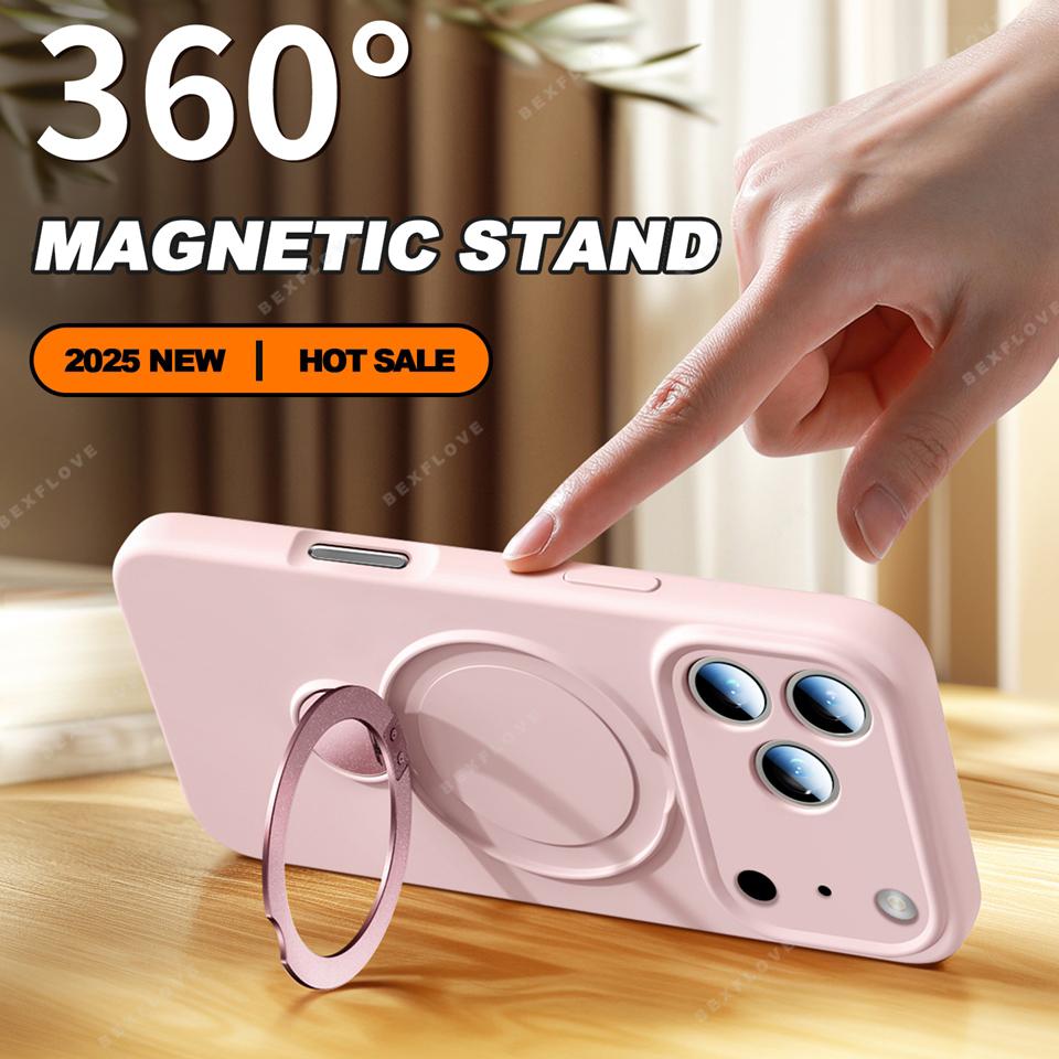 Magnetic Liquid Silicone Stand Phone Case For For Iphone 17 Air 13 14 1 16 17 Pro Max Plus 360 Charge Strap Protector Cover