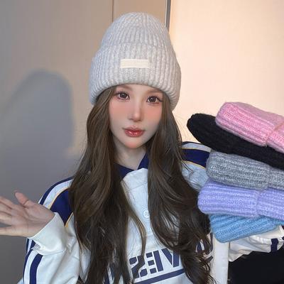 Autumn and Winter Hat Women's Letter Patch Ear Protection Woolen Hat Outdoor Warm and Cold Proof Knitted Hat Fashionable Face Small Cold Hat for Men