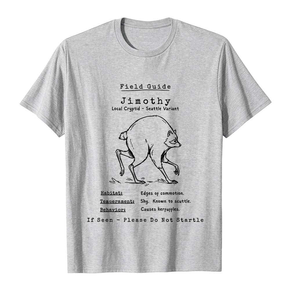 Jimothy Cryptid Raccoon Field Guide Shirt Vintage Seattle Funny Animal Meme Graphic Tee Streetwear Unisex Cotton Soft Male Tops
