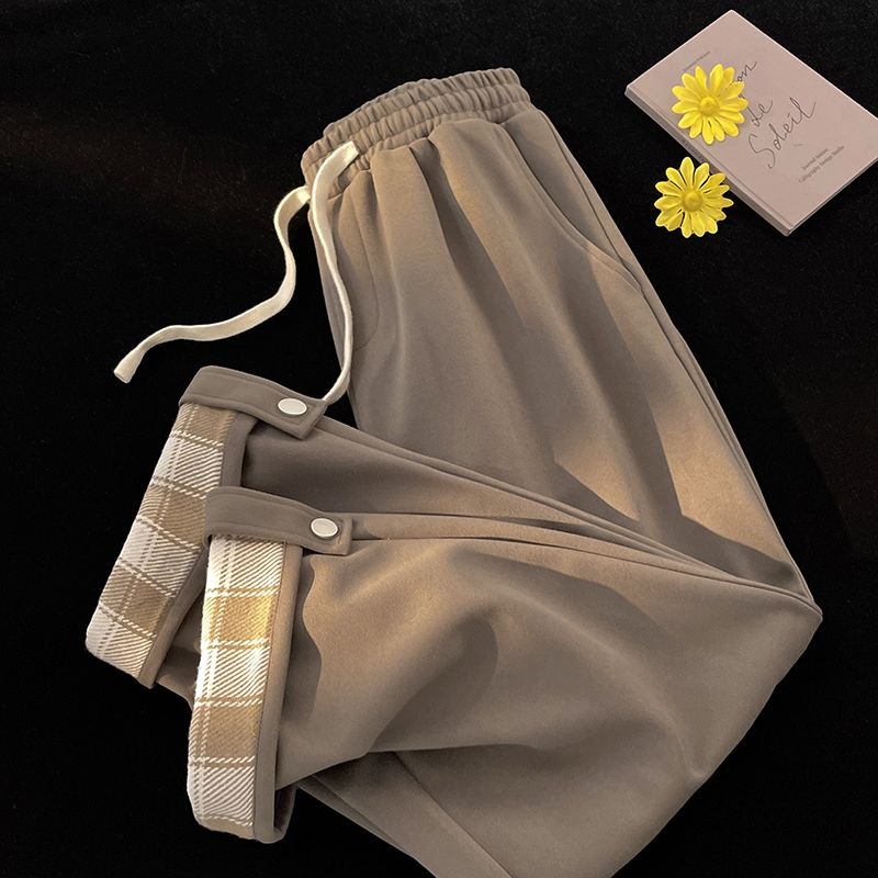 

Зимние брюки широкие штанины на флисовой подкладке в клетку свободного кроя унисекс повседневные модные XXL кофейный