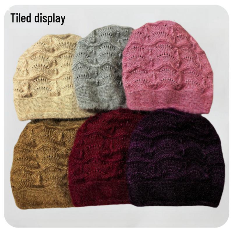Women's Slouchy Knit Hat & Neck Warmer: Cozy Autumn/Winter Baotou Style, Large Head Fit, Face-Slimming Drawstring Design.