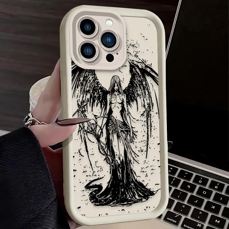 Luxury Punk Black Angel Phone Case For Xiaomi Redmi 9A 9C 10 10C 12 12C K30 K40 K50 Note 10 11 12 13 Pro 5G Cover