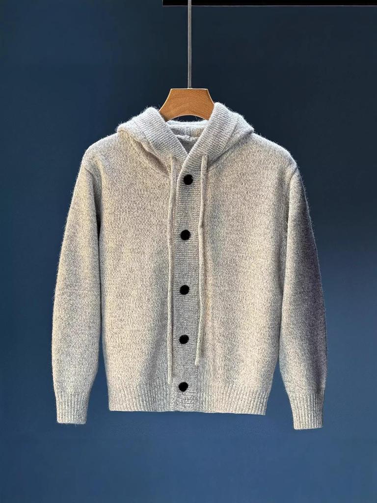 Men's Arctic Velvet Hooded Knit Cardigan Sweater - Trendy, Casual, Loose Fit