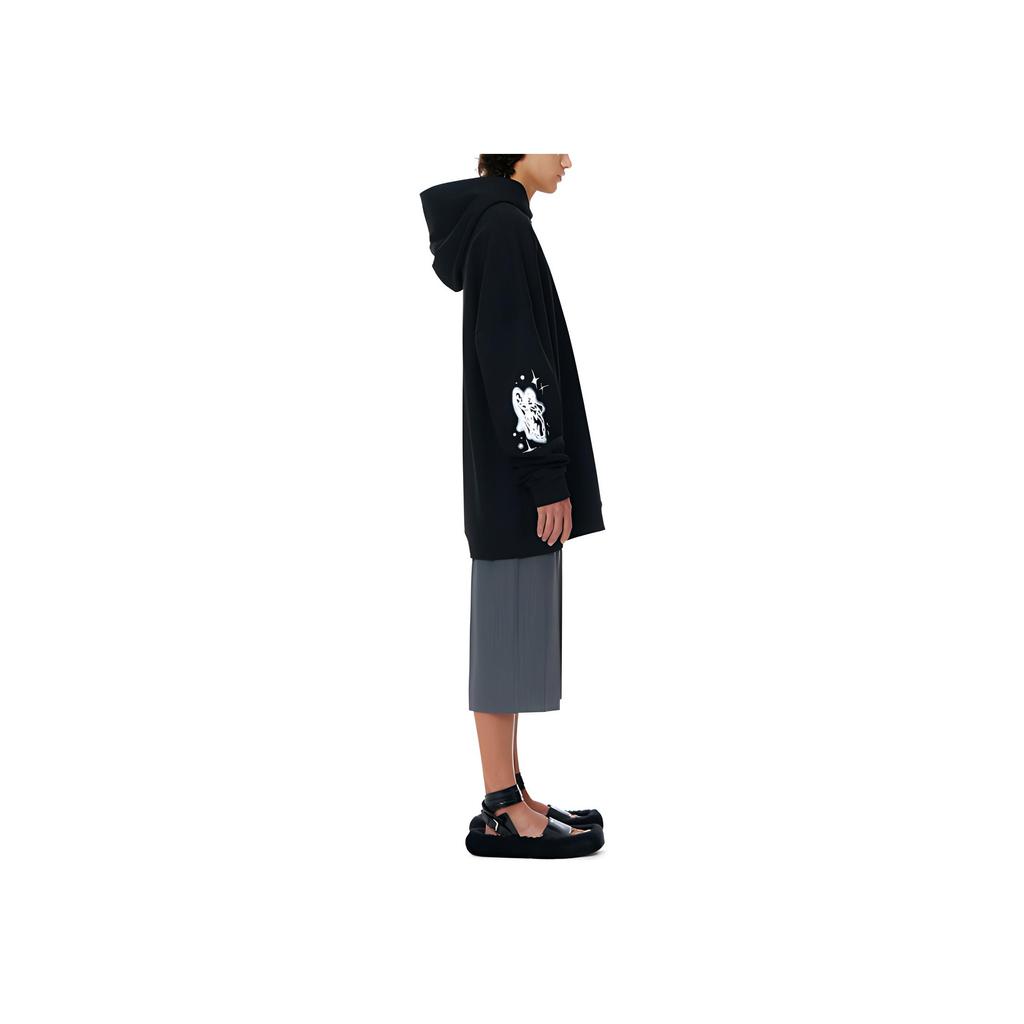 WE11DONE Ss22 Sleeve Edge Angel Spray Decoration Solid Color Hoodie Unisex Hoodie Black WD-TH1-22-574-U-BK