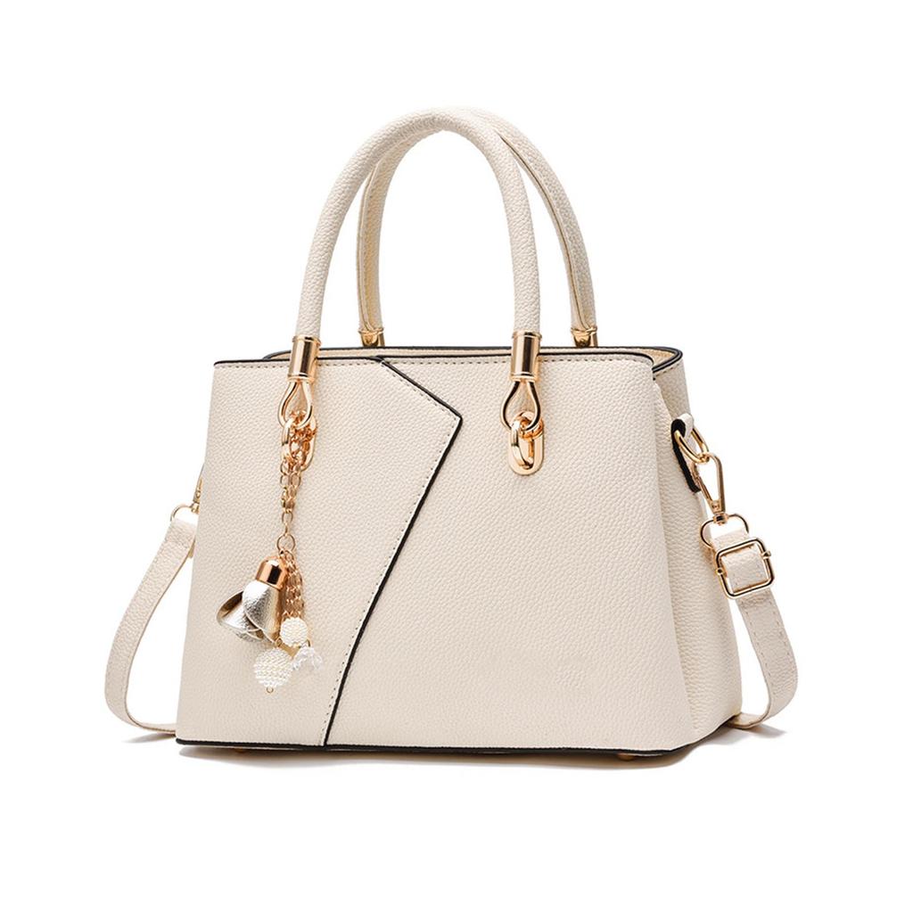 Women Handbag PU Litchi Texture Large Capacity Shoulder Bag for Travel Shopping Party White One Size