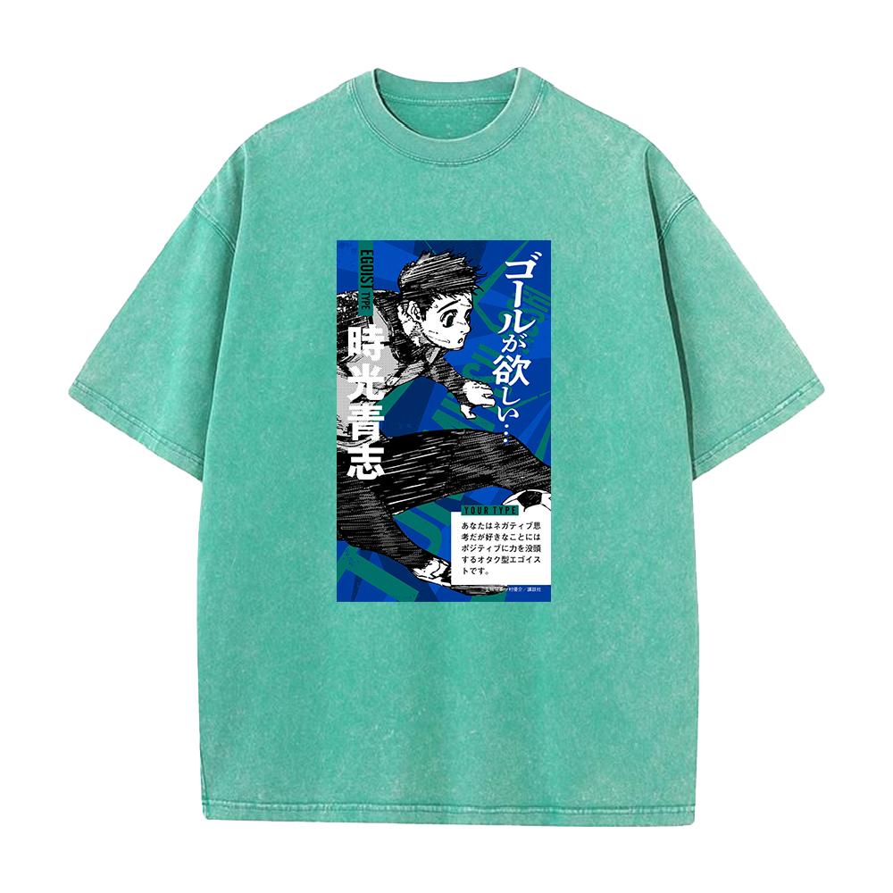 Hot Anime Blue Lock Tokimitsu Aoshi Graphic T Shirt Men Manga Washed Tshirts Oversized Cotton T-shirt Harajuku Male Vintage Tops