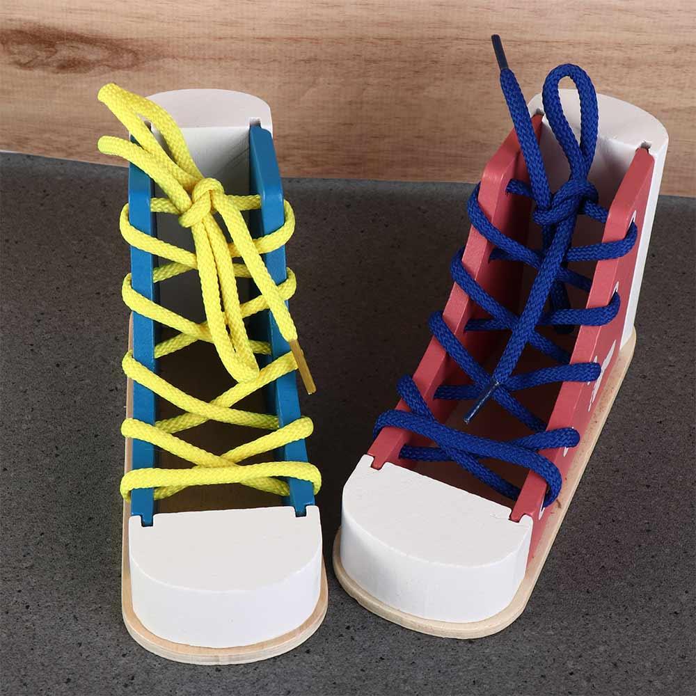Lacing Sneaker Wooden Shoelace Toys Tie Shoes Wearing Shoes with Shoelaces Toy Educational Toys