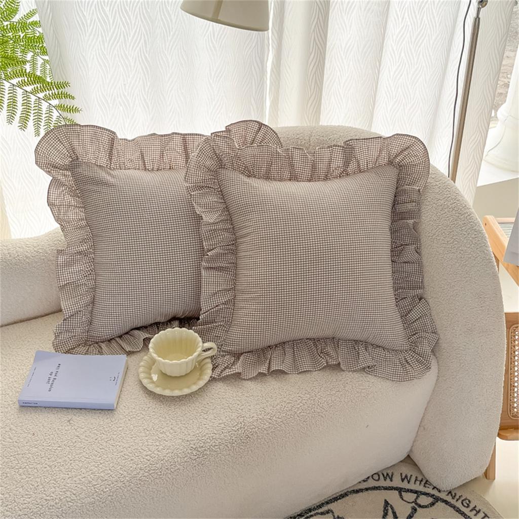 Plaid Throw Cover Square Ruffle Pillowcase for Couch Cushion Decoration