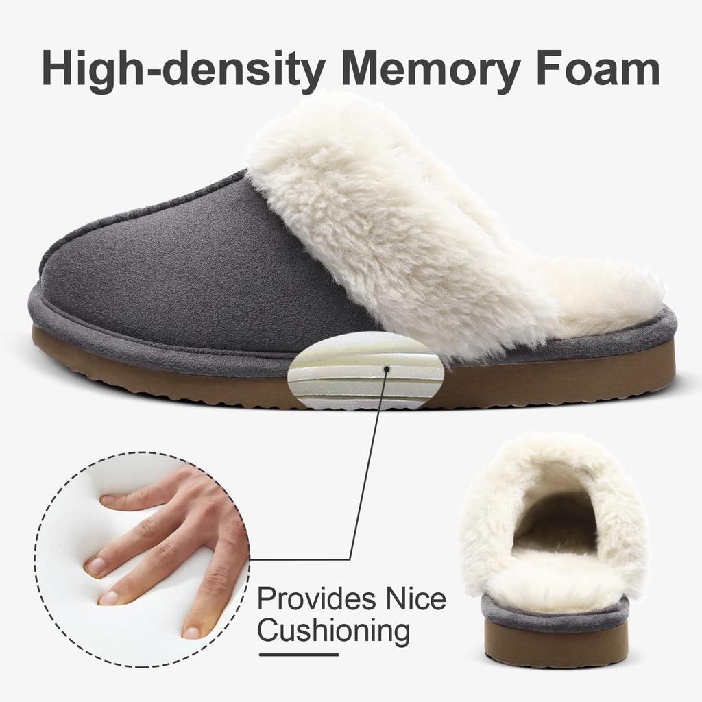 Fashion Litfun Men Fuzzy House Slippers Fashion Fur Collar Suede Slippers Women Men Fluffy Memory Foam Indoor Slides Plush Cotton Shoes