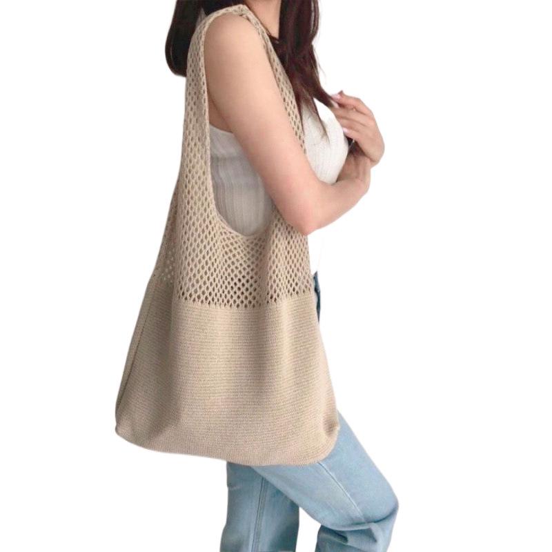 Koreańska Minimalistyczna Dzianinowa Vintage Torba na Ramię z Wycięciami dla Kobiet