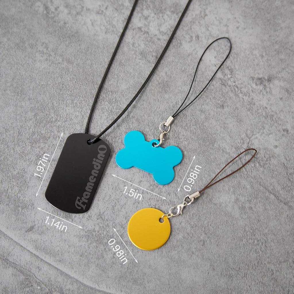 Framendino, 60 Pack Pet ID Tag Colorful Blank Double Sided Aluminum Charms for Dog Cat DIY Crafts Jewelry Making 10 Colors 3 Different Shapes