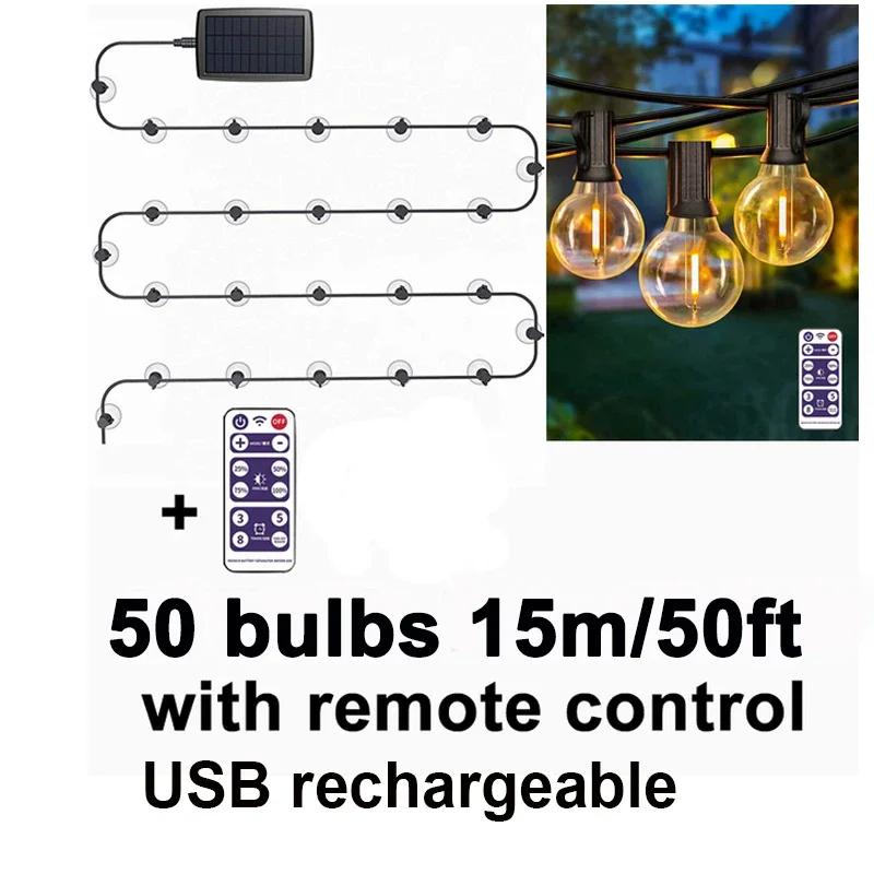Outdoor G40 Solar String Light 50 Bulbs Wedding Christmas Decoration  2025 Garden Lights Street Garland Camping Fairy Lights