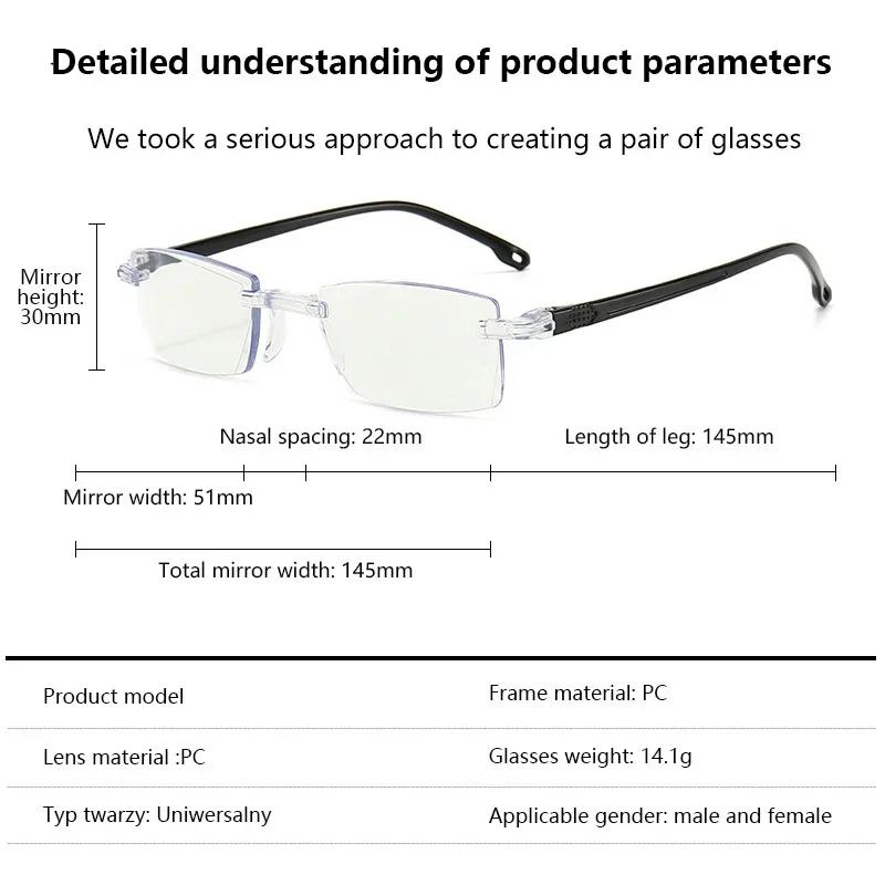 Unisex Rimless Blue Light Blocking Eyewear Ultra Light Square Frame Vintage Far Sight Eyewear Male's Frameless Reading Glasses