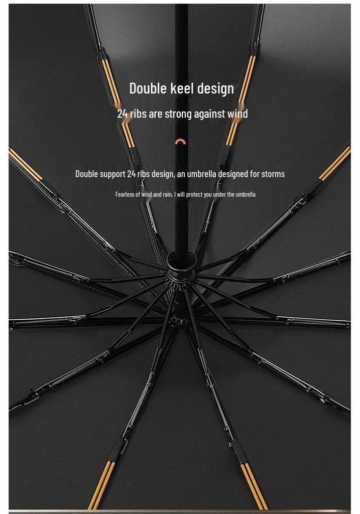 24-Rib Automatic Folding Umbrella with UV Protection for Sun and Rain.
