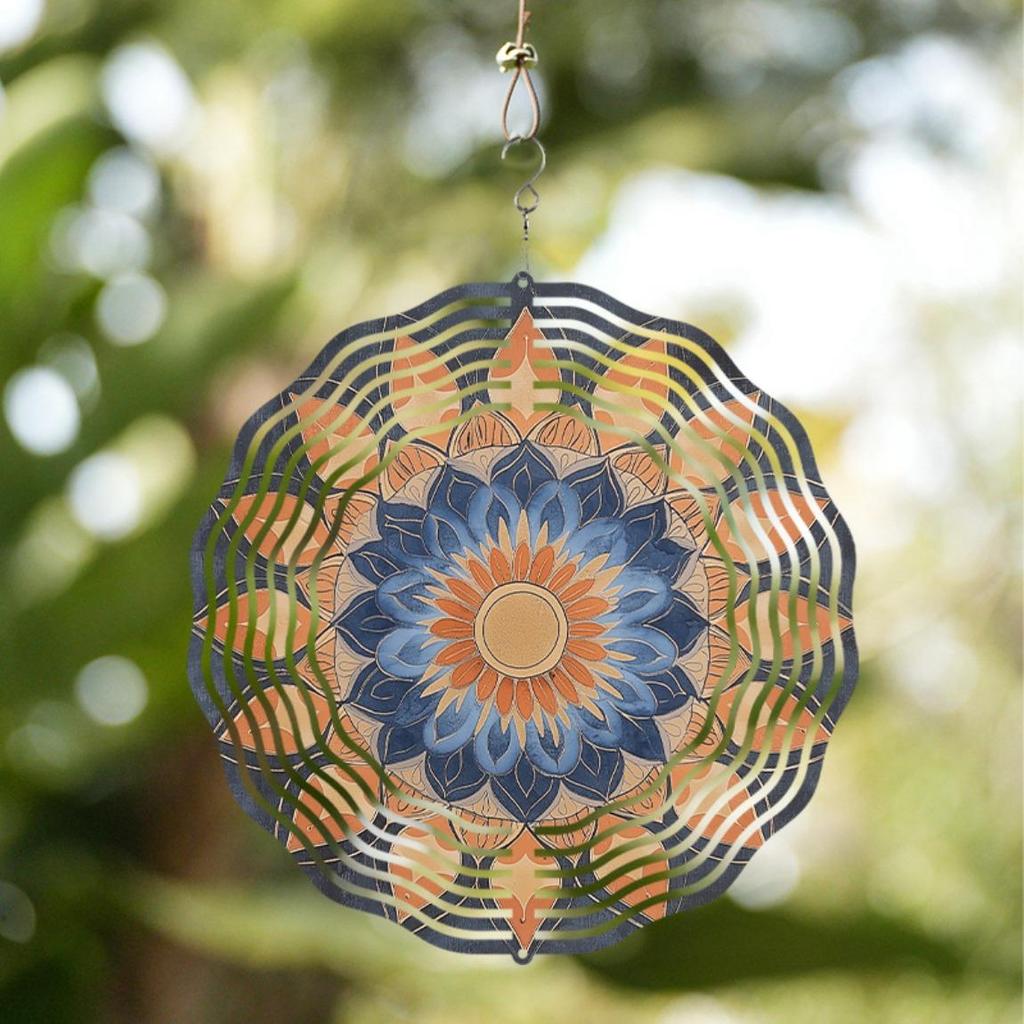 10 Inch Metal Mandala Wind Chime Outdoor Decor with 360 Rotating Hook Durable Garden Balcony Hanging Ornament for Spring Summer Fall