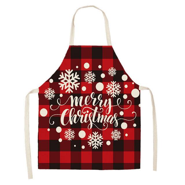 Christmas Snowflake Reindeer Gingerbread Man Print Linen Apron Sleeveless Dirty Resistant Cooking Bib 47x38cm 68x55cm