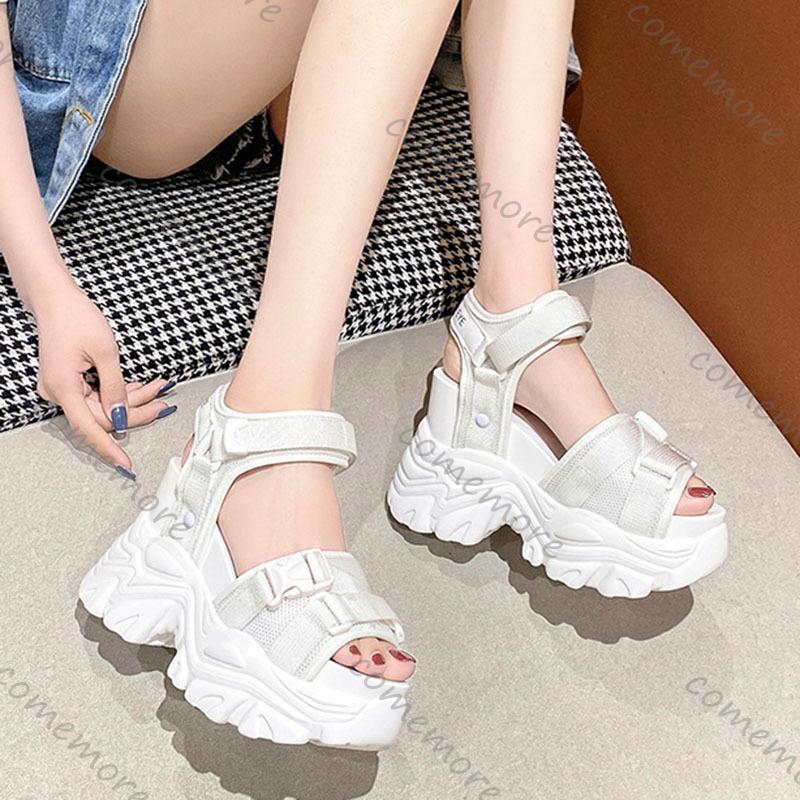 Fashion Comemore Platform Sports Style Sandals for Women White Black 11cm Super High Heels Women's Shoes Casual Thick Bottom Sandales