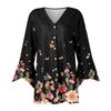 Women's Fashion Loose Casual Printed Seven-Part Sleeve Button Down Blouse Cardigan Top