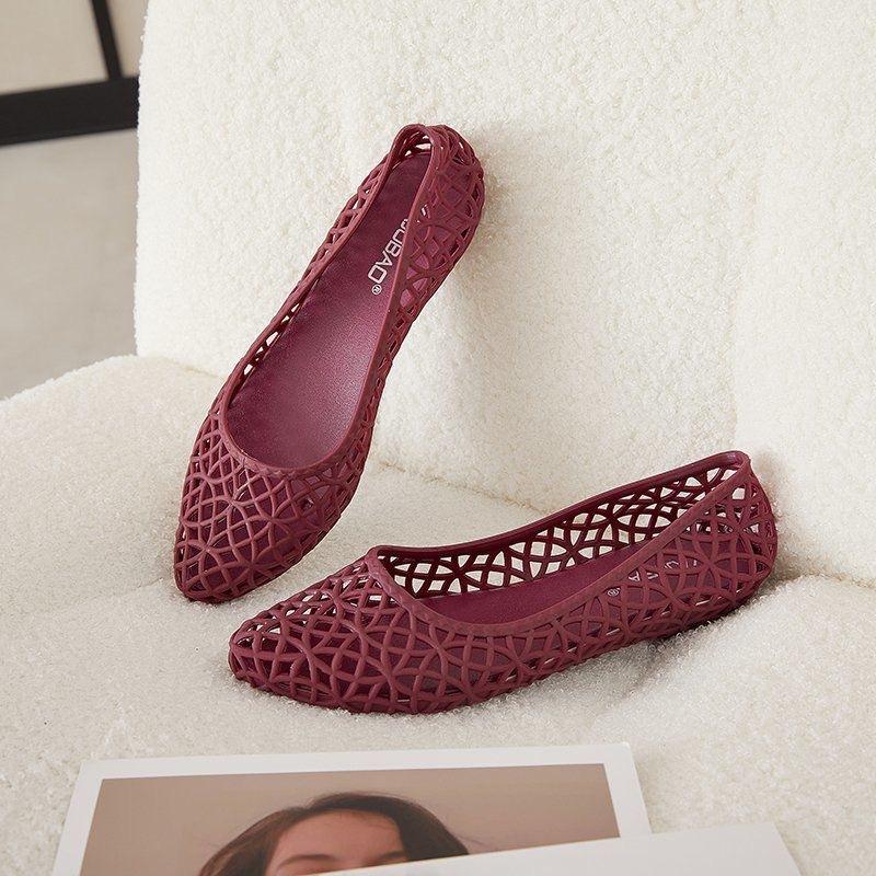 Summer Women's Plastic Jelly Sandals Flat Bottom Anti Slip Work Shoes Hollow Hole Anti Slip Beach Shoes