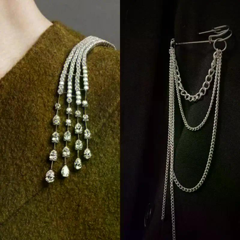 Neue Luxus Exquisite Kristall Meteor Lange Quaste Brosche Anstecknadel Für Frauen Mode Schulterkette Schmuck Party Geschenke