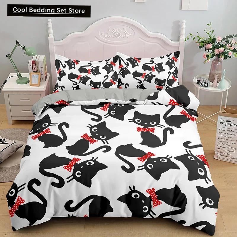3PCS Single-sided Printed Bedding Set ,Comforter Cartoon Cute Cat Duvet Bedding Cover Pillows Comfortable Bedspreads BeddingSet