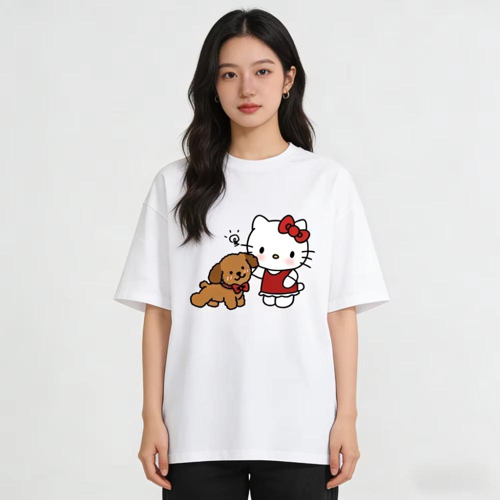 2026 Hello Kitty Cartoon Printed Short Sleeve Summer Cotton Tshirt Womens Family Matching Outfits Tops Tee Highquality Tees